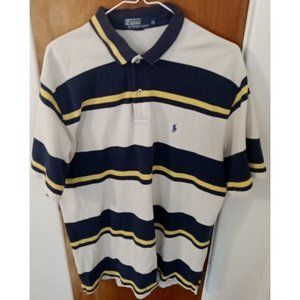 Polo By Ralph Lauren Mens XL Yellow Blue Striped Cotton S/S Polo